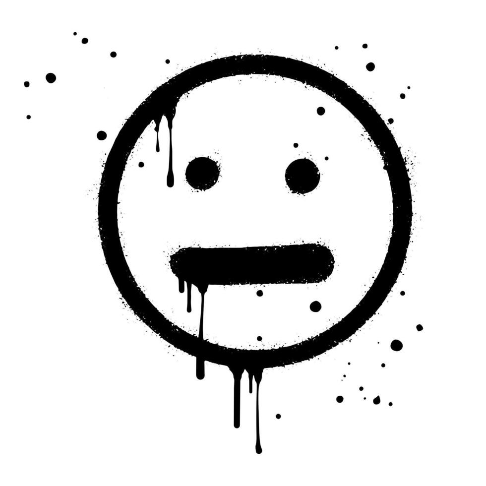 gezicht met tong uit emoticon karakter. verstuiven geschilderd graffiti glimlach gezicht met tong uit in zwart over- wit. geïsoleerd Aan wit achtergrond. vector illustratie