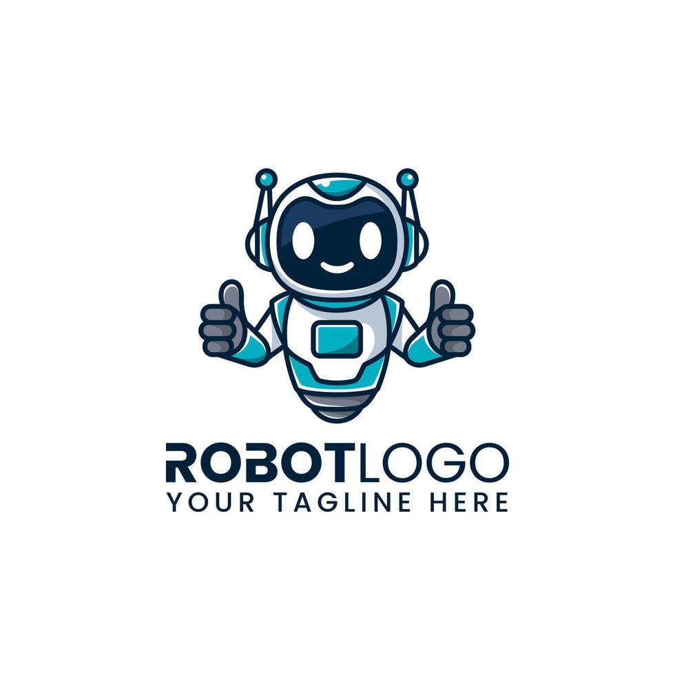 schattig vriendelijk robot mascotte met duimen omhoog houding. minimalistische logo sjabloon ontwerp. vector