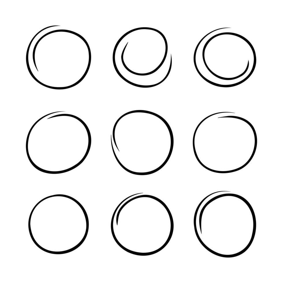 super reeks van cirkels lijnen schetsen hand- getrokken. tekening cirkels voor ontwerp elementen vector
