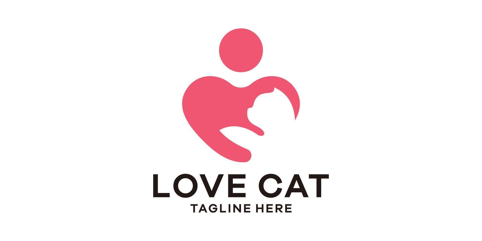 logo ontwerp liefde kat, liefde huisdier, logo ontwerp sjabloon, symbool, creatief idee. vector