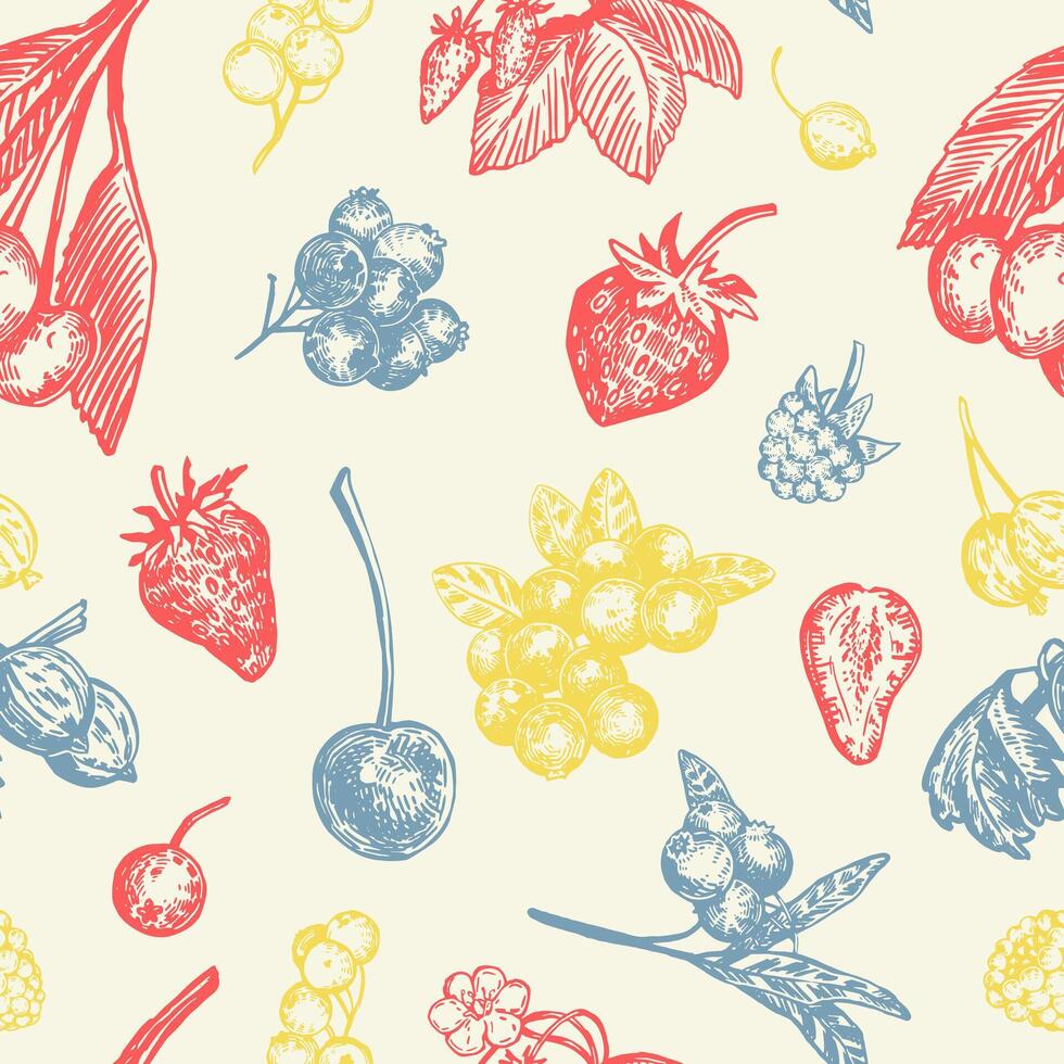 naadloos patroon van bessen. zomer fruit BES ornament. hand- getrokken vector illustratie. abstract ontwerp.