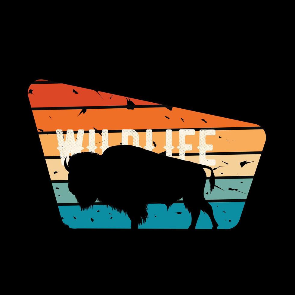 vector van bizon dieren in het wild Aan zonsondergang in grunge stijl, vintage, perfect voor afdrukken, kleding, enz