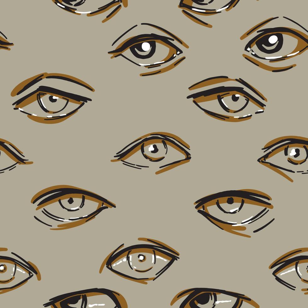 menselijk ogen abstract vector naadloos patroon. ornament van ogen schetsen. hand- getrokken ontwerp in retro stijl.