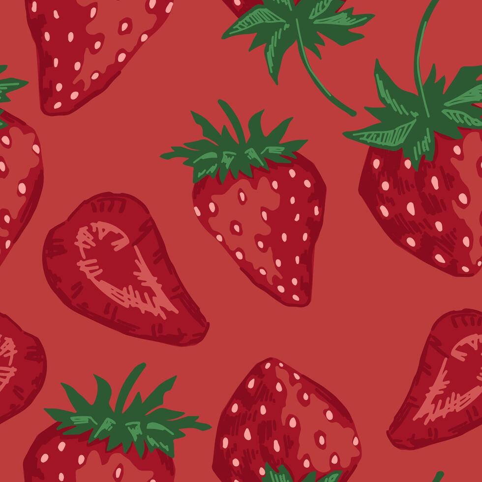 naadloos patroon van aardbei bessen. zomer fruit BES ornament. tekenfilm vlak vector illustratie. vers abstract ontwerp.