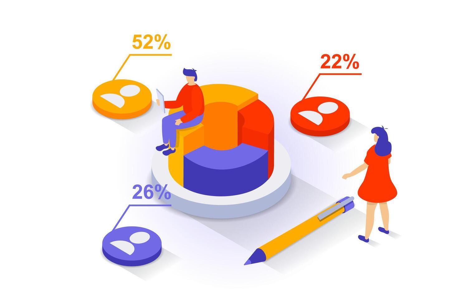 verkiezing en stemmen concept in 3d isometrische ontwerp. mensen berekenen resultaten van politiek stemmen en maken Uitgang opiniepeilingen percentage of resultaten. vector illustratie met isometrie tafereel voor web grafisch