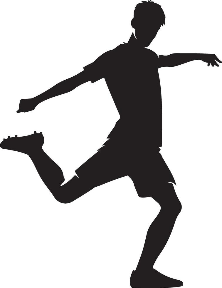 minimaal jong voetbal speler schoppen een bal houding vector silhouet, zwart kleur silhouet 17