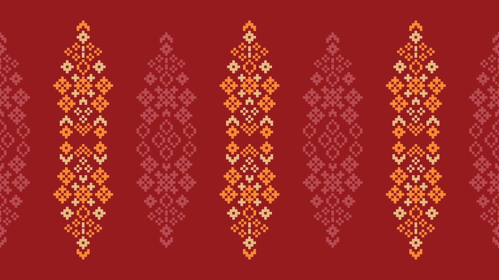 traditioneel etnisch motieven ikat meetkundig kleding stof patroon kruis steek.ikat borduurwerk etnisch oosters pixel rood achtergrond. abstract,vector,illustratie. textuur, kerst, decoratie, behang. vector