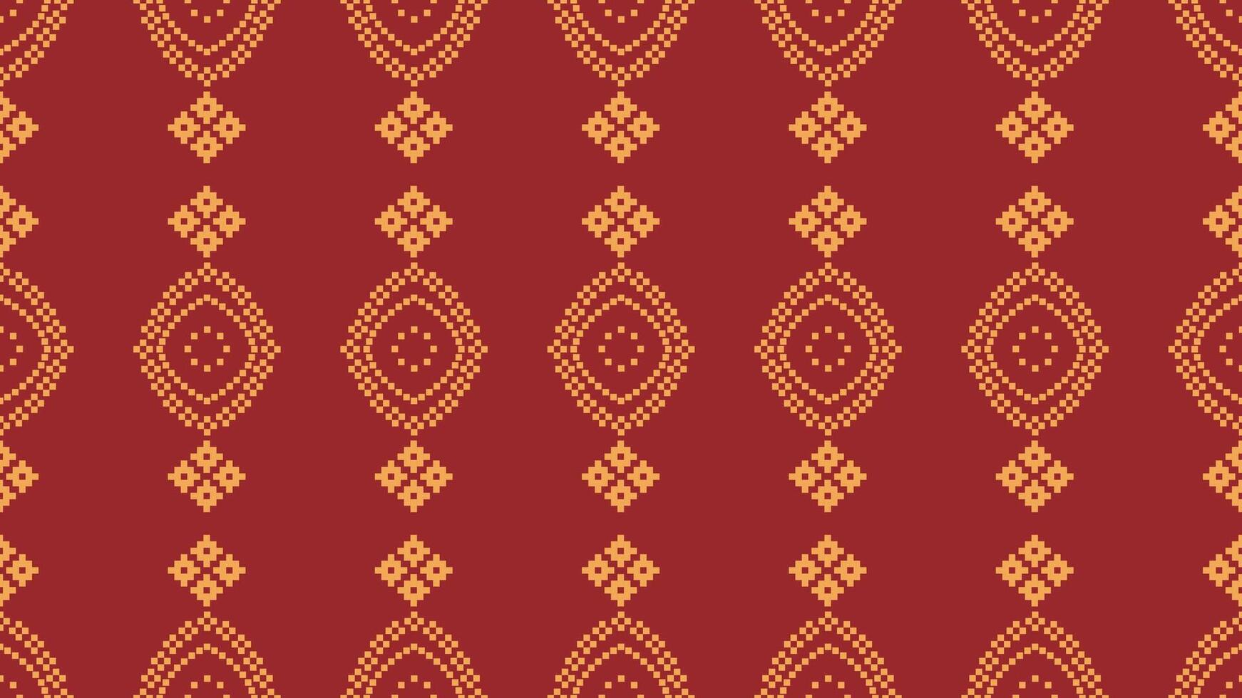 traditioneel etnisch motieven ikat meetkundig kleding stof patroon kruis steek.ikat borduurwerk etnisch oosters pixel rood achtergrond. abstract,vector,illustratie. textuur, kerst, decoratie, behang. vector