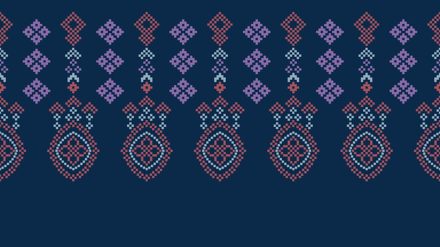 traditioneel etnisch motieven ikat meetkundig kleding stof patroon kruis steek.ikat borduurwerk etnisch oosters pixel marine blauw achtergrond. abstract,vector,illustratie. textuur, sjaal, decoratie, behang. vector