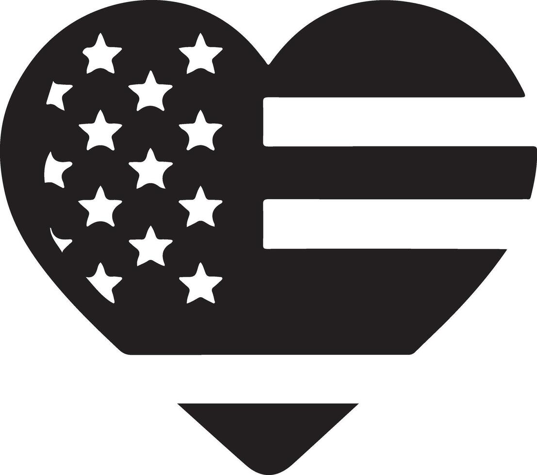 minimaal hart vorm met ons vlag vector logo icoon, vlak symbool, zwart kleur silhouet 3
