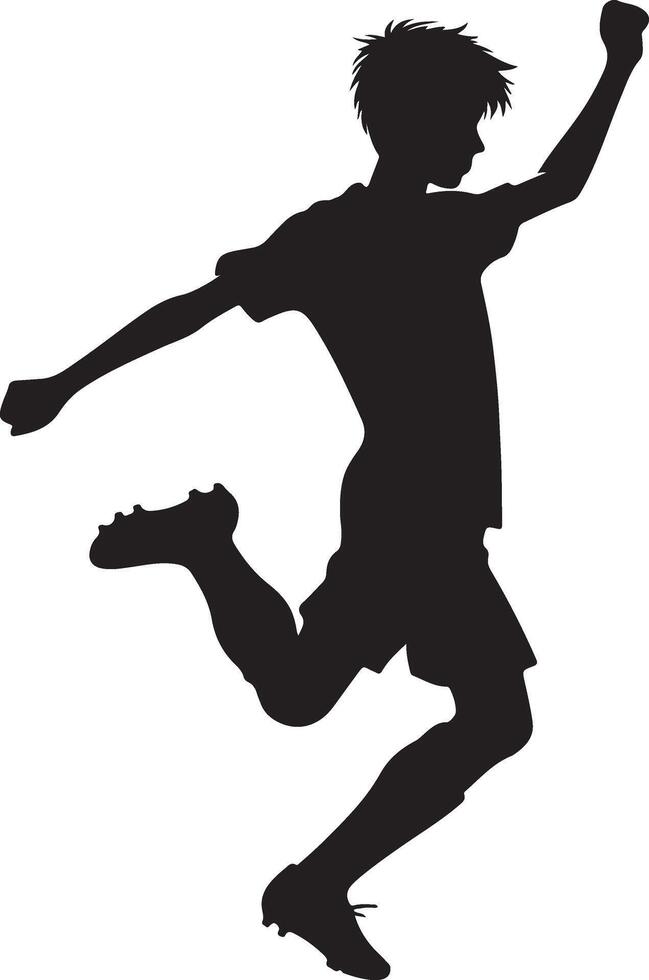 minimaal jong voetbal speler schoppen een bal houding vector silhouet, zwart kleur silhouet 23