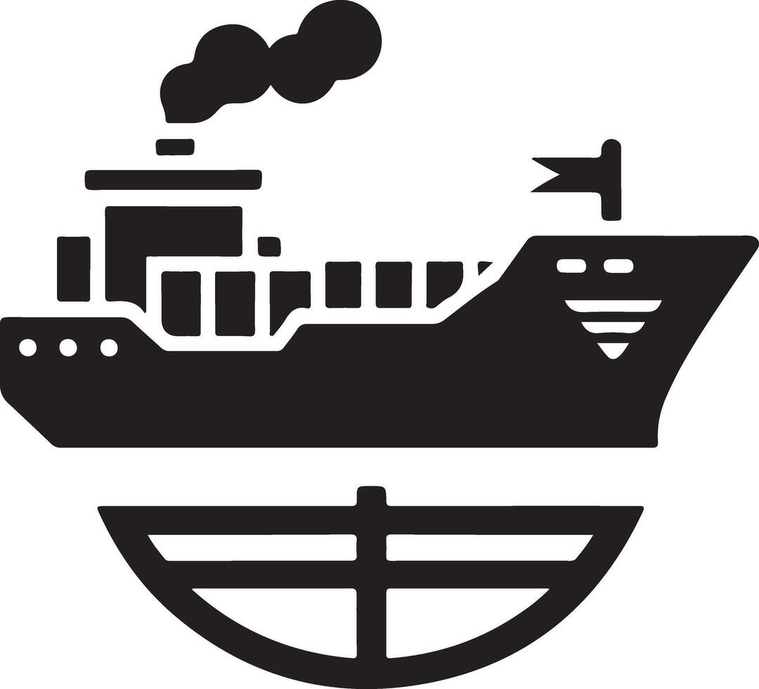 minimaal Internationale Verzending tanker schip onder ronde vorm logo vector icoon 21