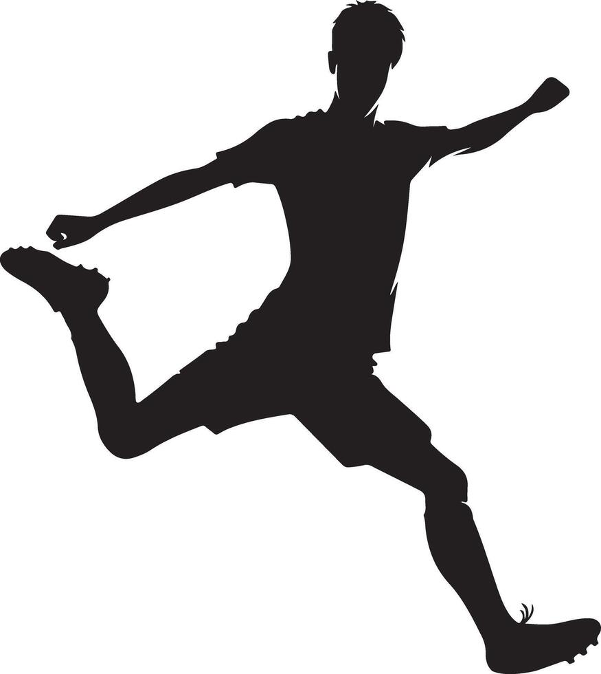 minimaal jong voetbal speler schoppen een bal houding vector silhouet, zwart kleur silhouet 24