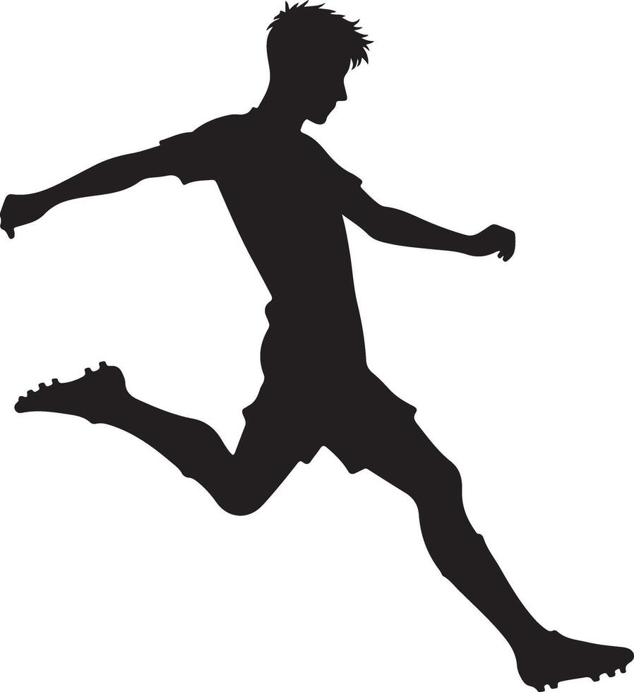minimaal jong voetbal speler schoppen een bal houding vector silhouet, zwart kleur silhouet 6