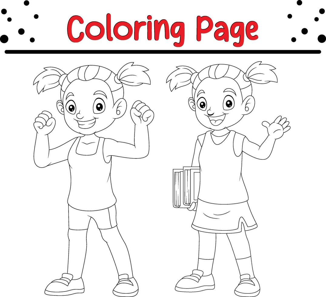 schattig gelukkig kinderen kleur boek bladzijde. zwart en wit vector