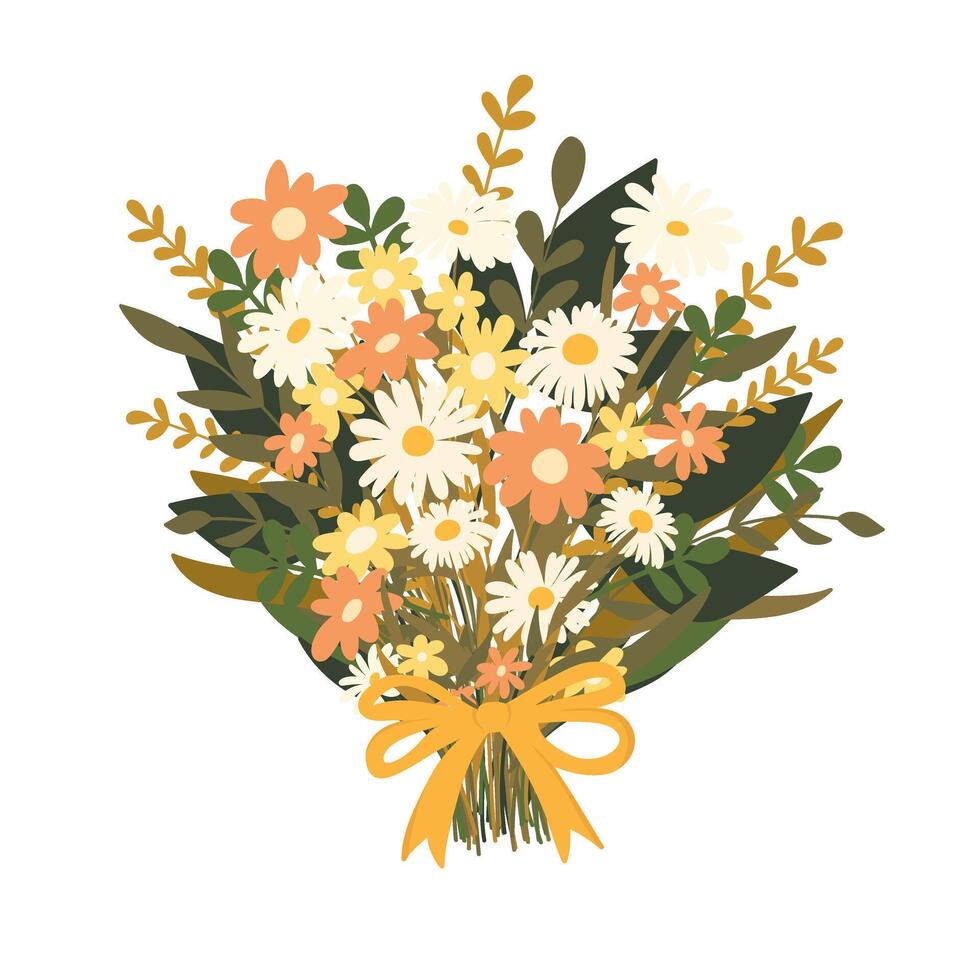 een reusachtig boeket van wilde bloemen. vector illustratie in vlak stijl.