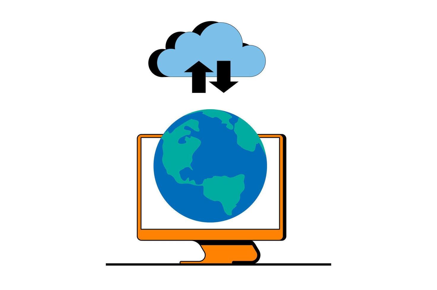 wolk berekenen concept met mensen tafereel in vlak web ontwerp. wolk opslagruimte Aan servers, verwerken bestanden en internet communicatie. vector illustratie voor sociaal media banier, afzet materiaal.