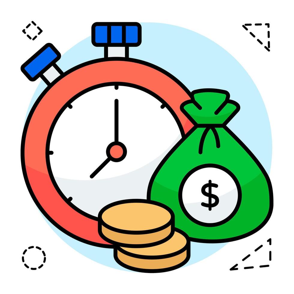 dollar met stopwatch, icoon van tijd is geld vector