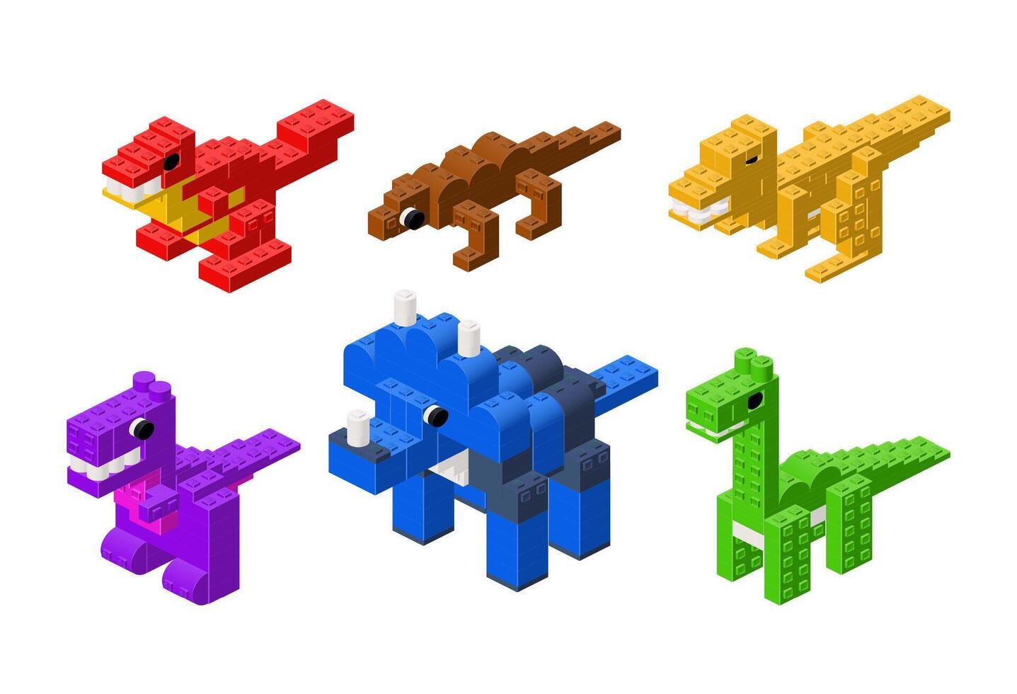 reeks van speelgoed- dinosaurussen in isometrie. vector