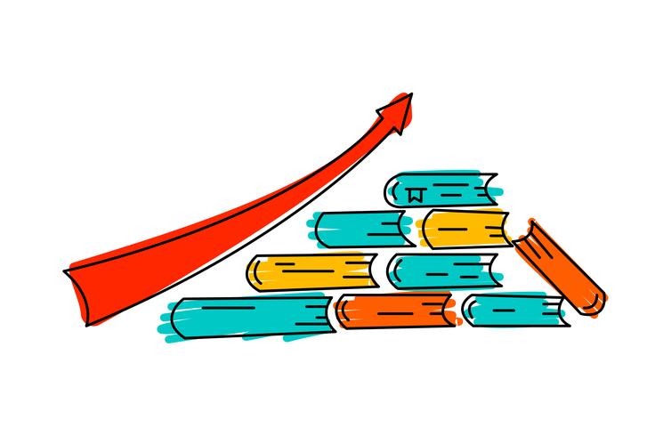 Ondersteuning bij groei. De vector bedrijfsillustratiekennis helpt om op pijl en steunende hand op zijn lineair het conceptenpictogram van het manier modern vlak ontwerp op witte achtergrond te groeien