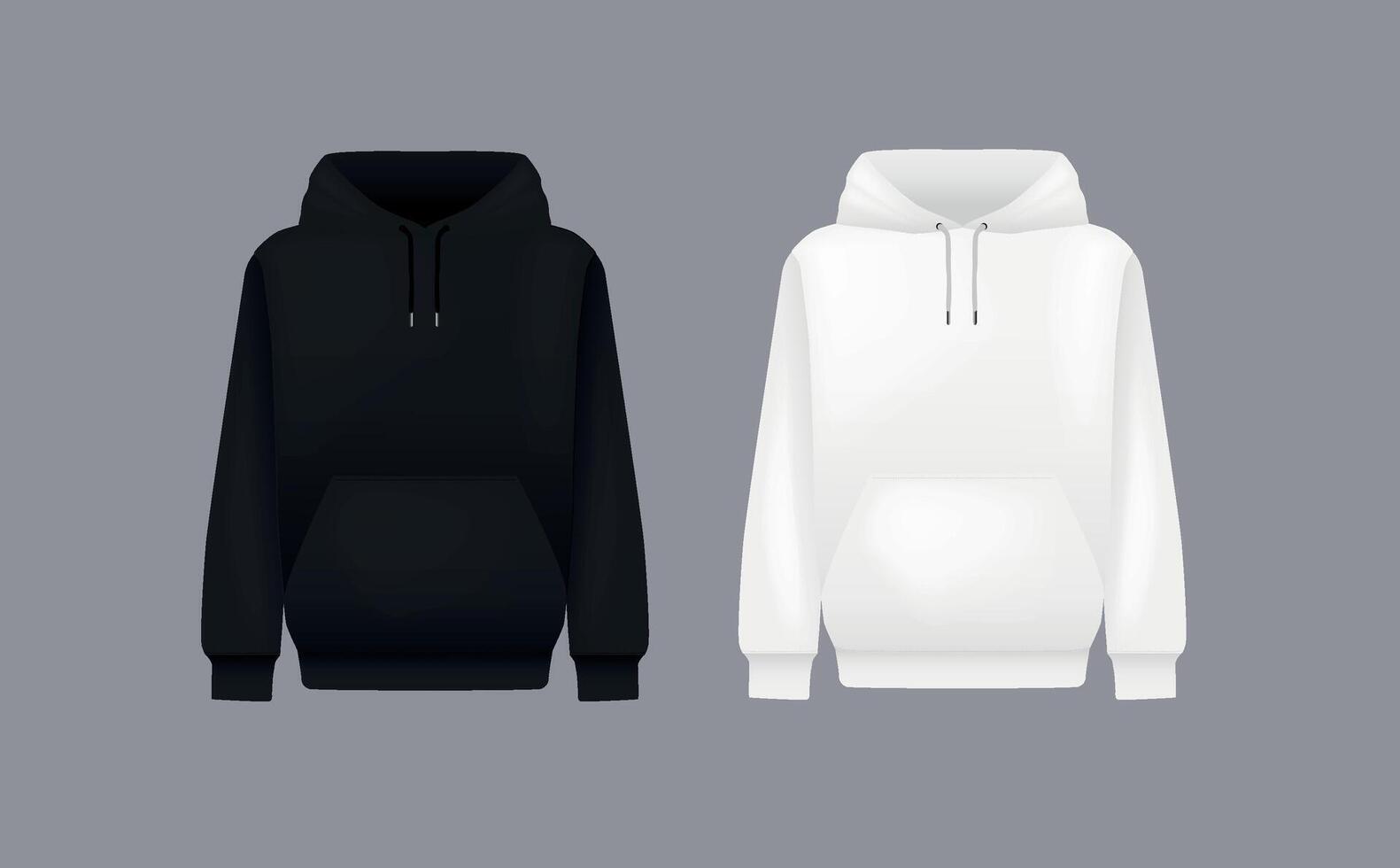 mannen zwart en wit capuchon. realistisch jumper model. lang mouw hoody sjabloon kleding vector