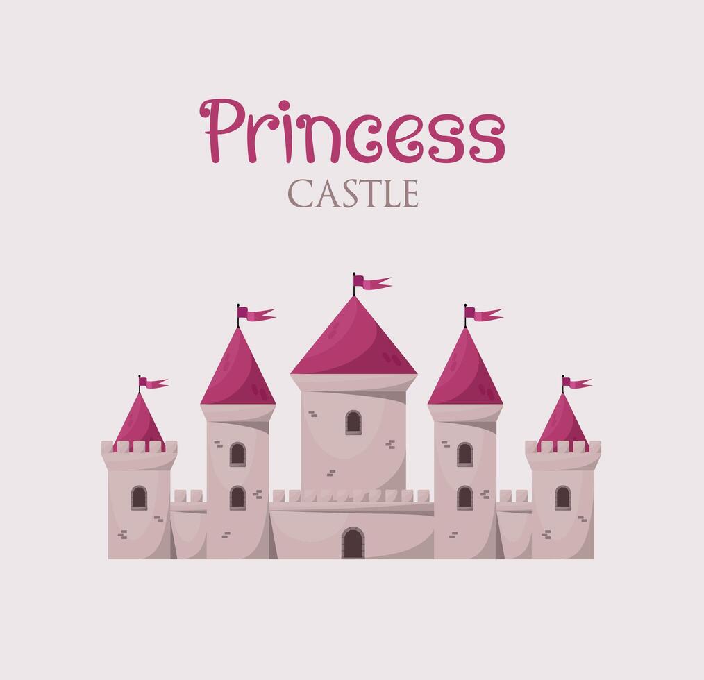 roze prinses middeleeuws vector kasteel. tekenfilm fee verhaal kasteel toren icoon
