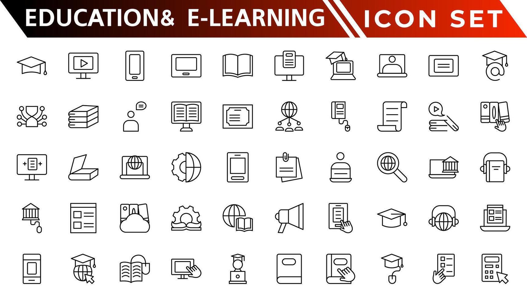 onderwijs en e-learning web pictogrammen in lijn stijl. school, Universiteit, leerboek, aan het leren. vector illustratie