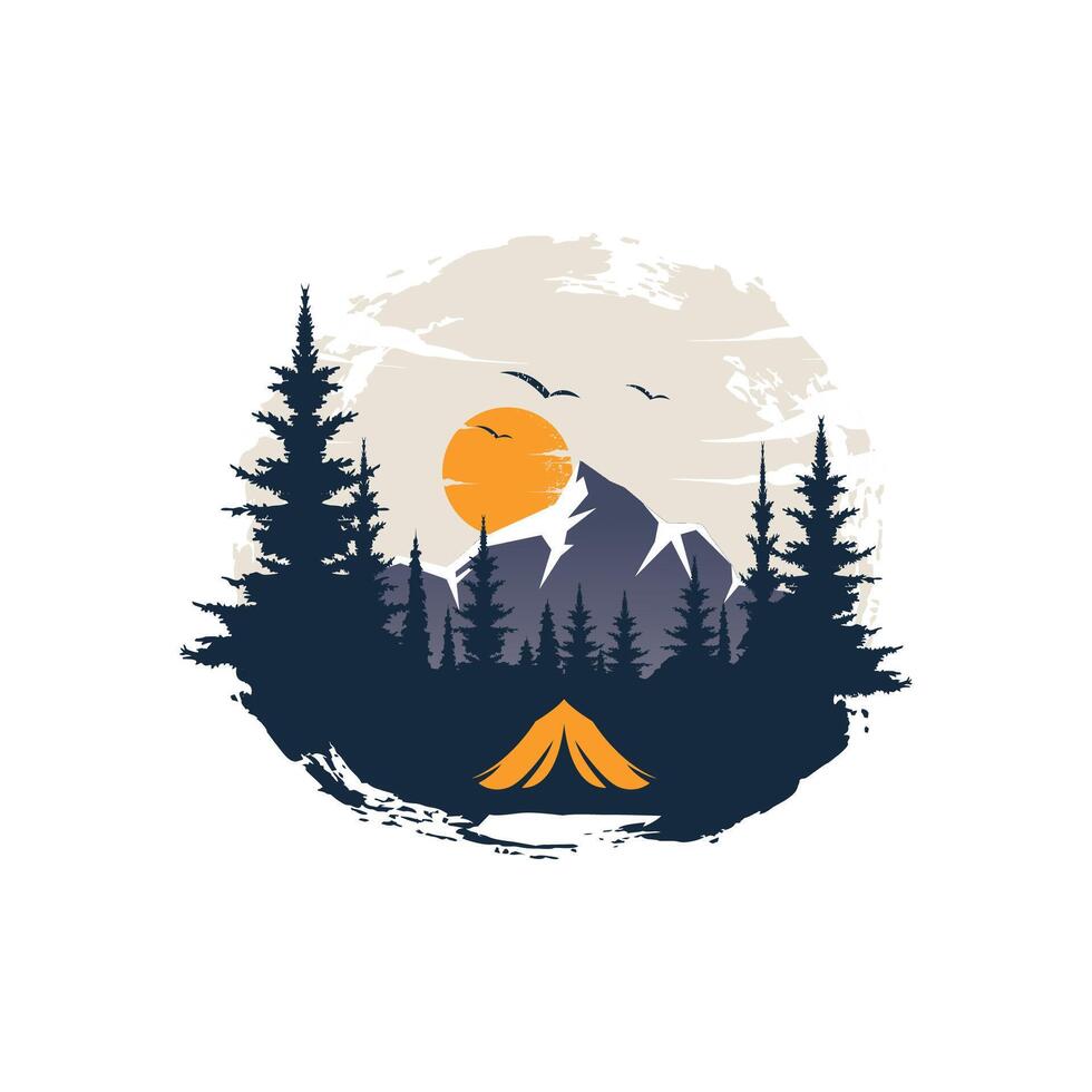 berg avontuur logo. wandelen en camping wijnoogst logo ontwerp vector