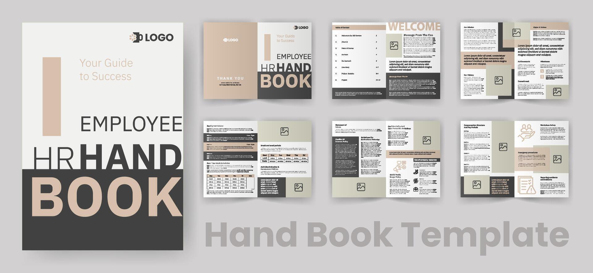 hr handboek voor werknemer reglement. Welkom bedrijf handboek brochure van invoering over bedrijf beige accent vector