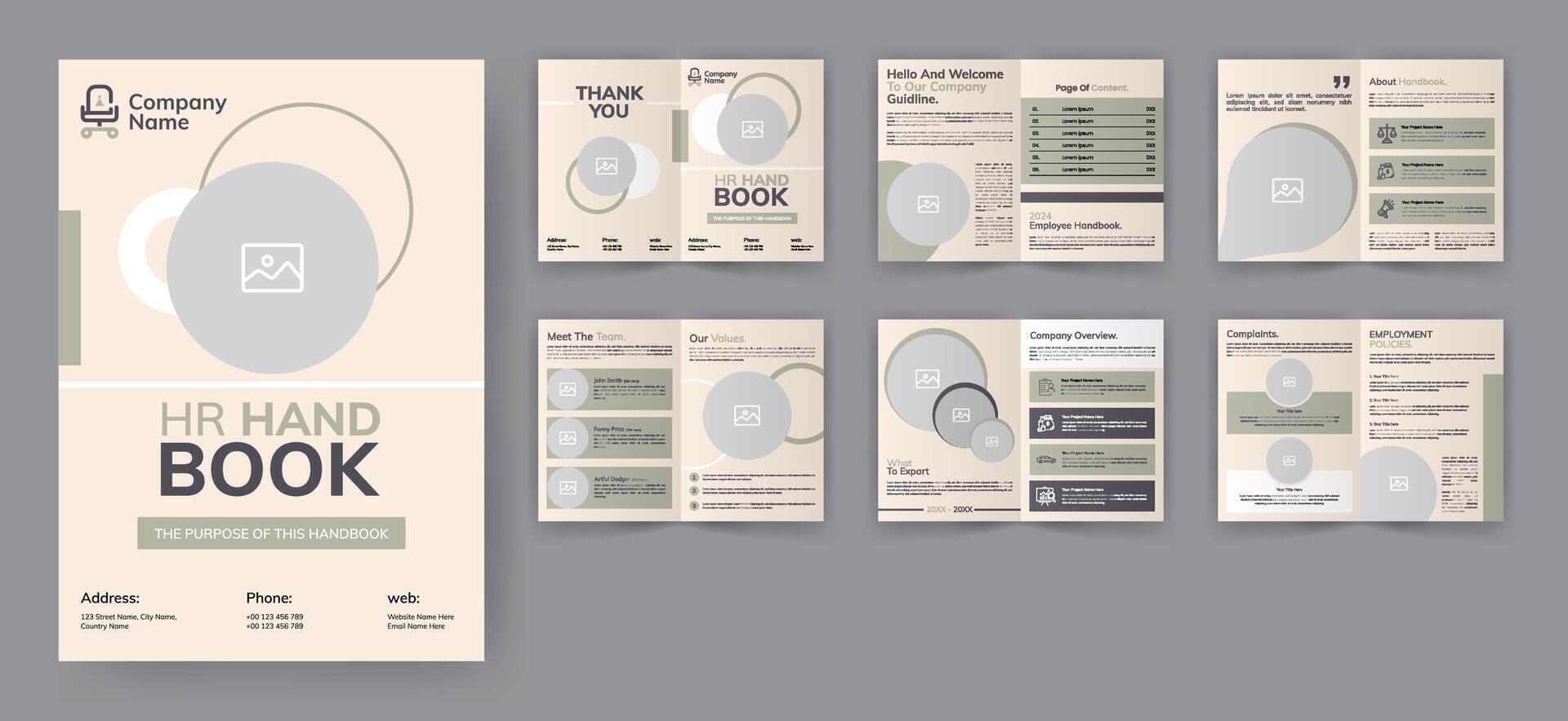 hr handboek voor werknemer reglement. Welkom bedrijf handboek brochure van invoering over bedrijf beige accent vector