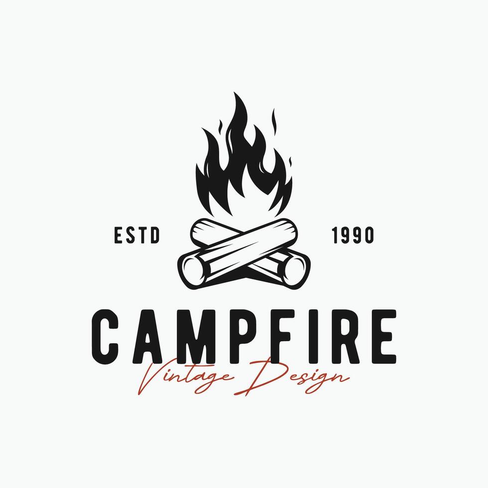 hipster wijnoogst vreugdevuur logo ontwerp. logo voor camping, avontuur dieren in het wild, kampvuur. vector