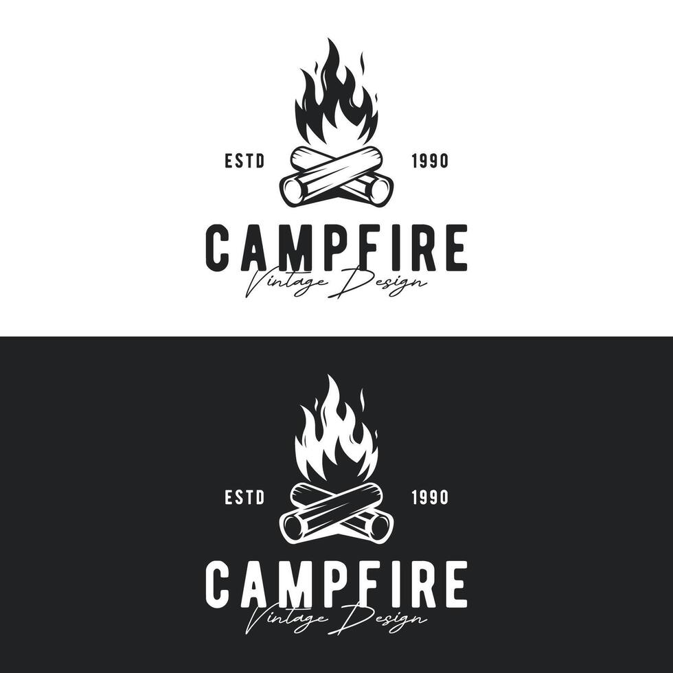 hipster wijnoogst vreugdevuur logo ontwerp. logo voor camping, avontuur dieren in het wild, kampvuur. vector