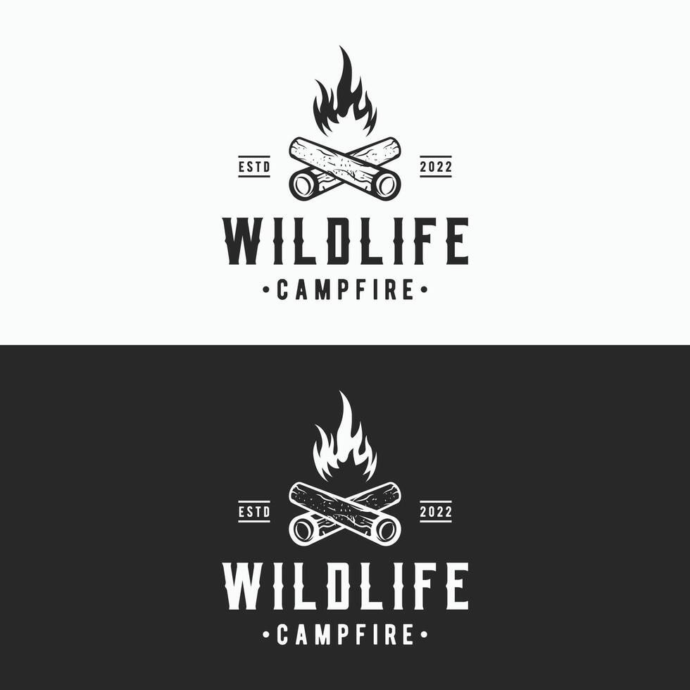 hipster wijnoogst vreugdevuur logo ontwerp. logo voor camping, avontuur dieren in het wild, kampvuur. vector