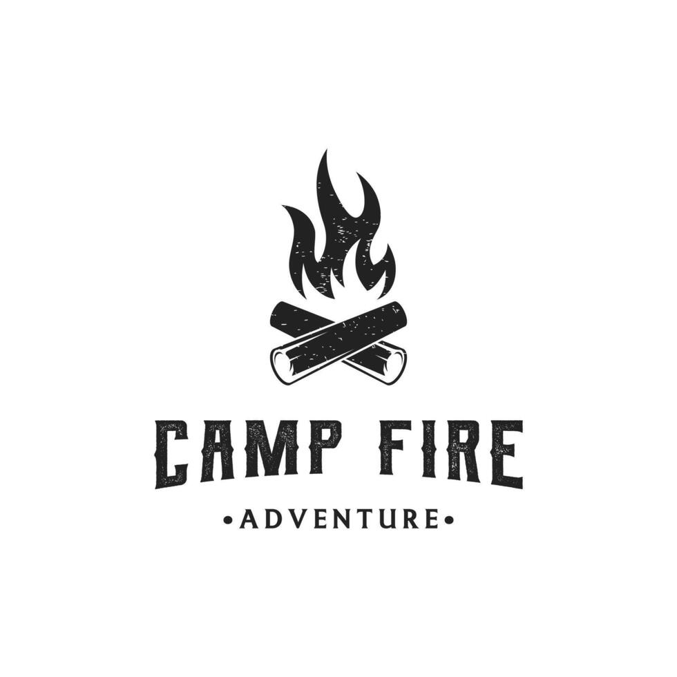 hipster wijnoogst vreugdevuur logo ontwerp. logo voor camping, avontuur dieren in het wild, kampvuur. vector