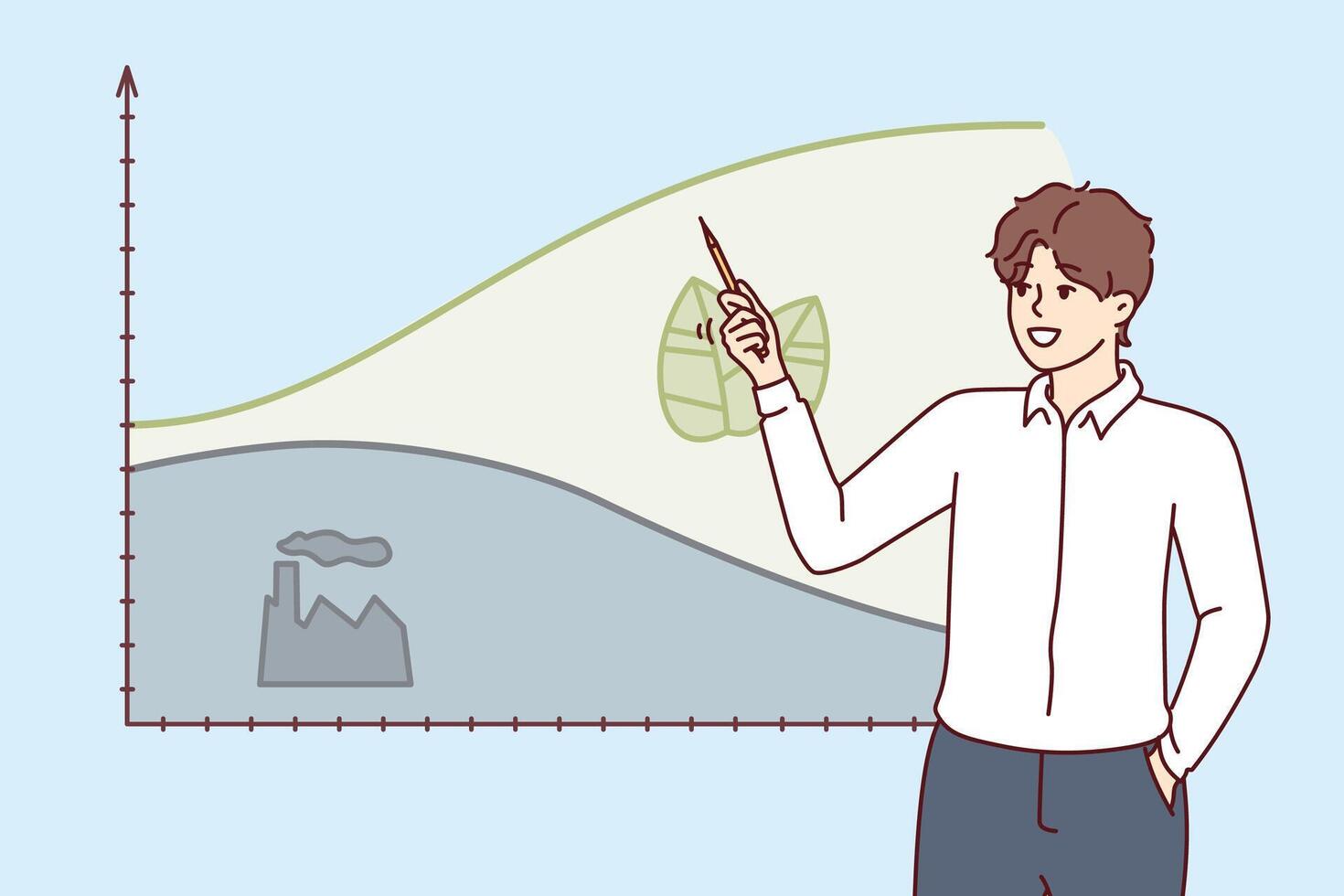 bedrijf Mens en diagram met voordelen schakelen naar eco elektriciteit en krijgen ontdoen industrieel planten vector