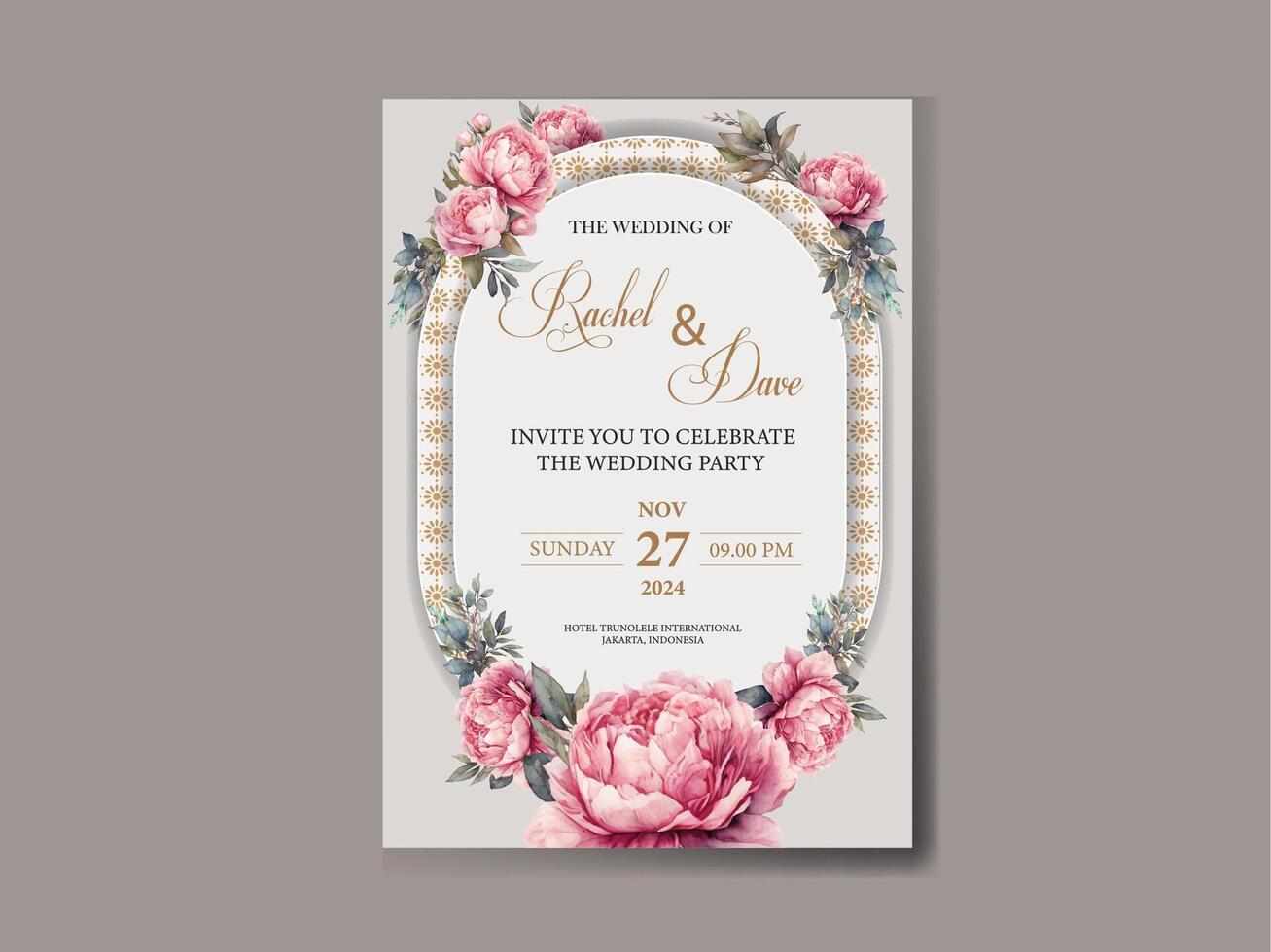 bruiloft uitnodiging sjabloon met roze pioenen vector