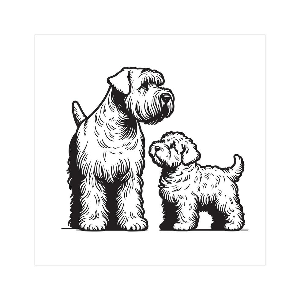 ai gegenereerd zacht gecoat tarwe terriër hond familie clip art illustratie in zwart en wit vector