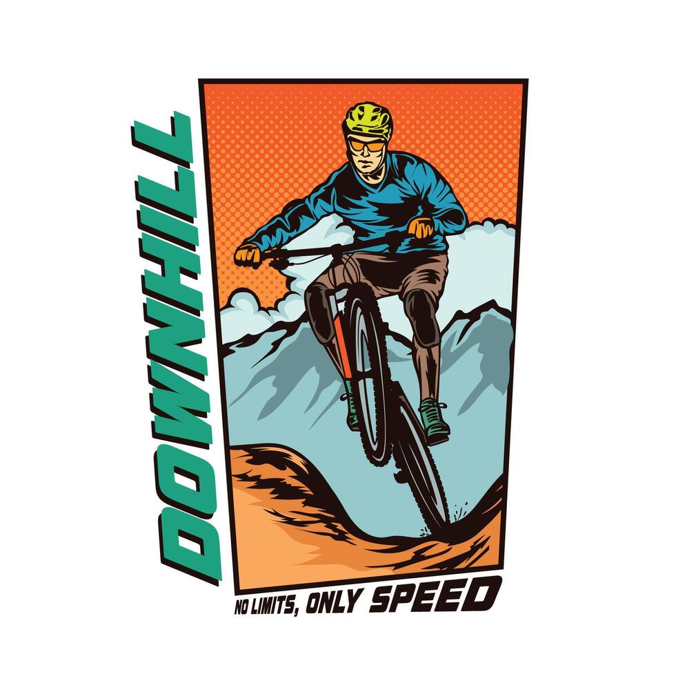 berg fiets bergafwaarts ras extreem sport vector illustratie, perfect voor t overhemd ontwerp