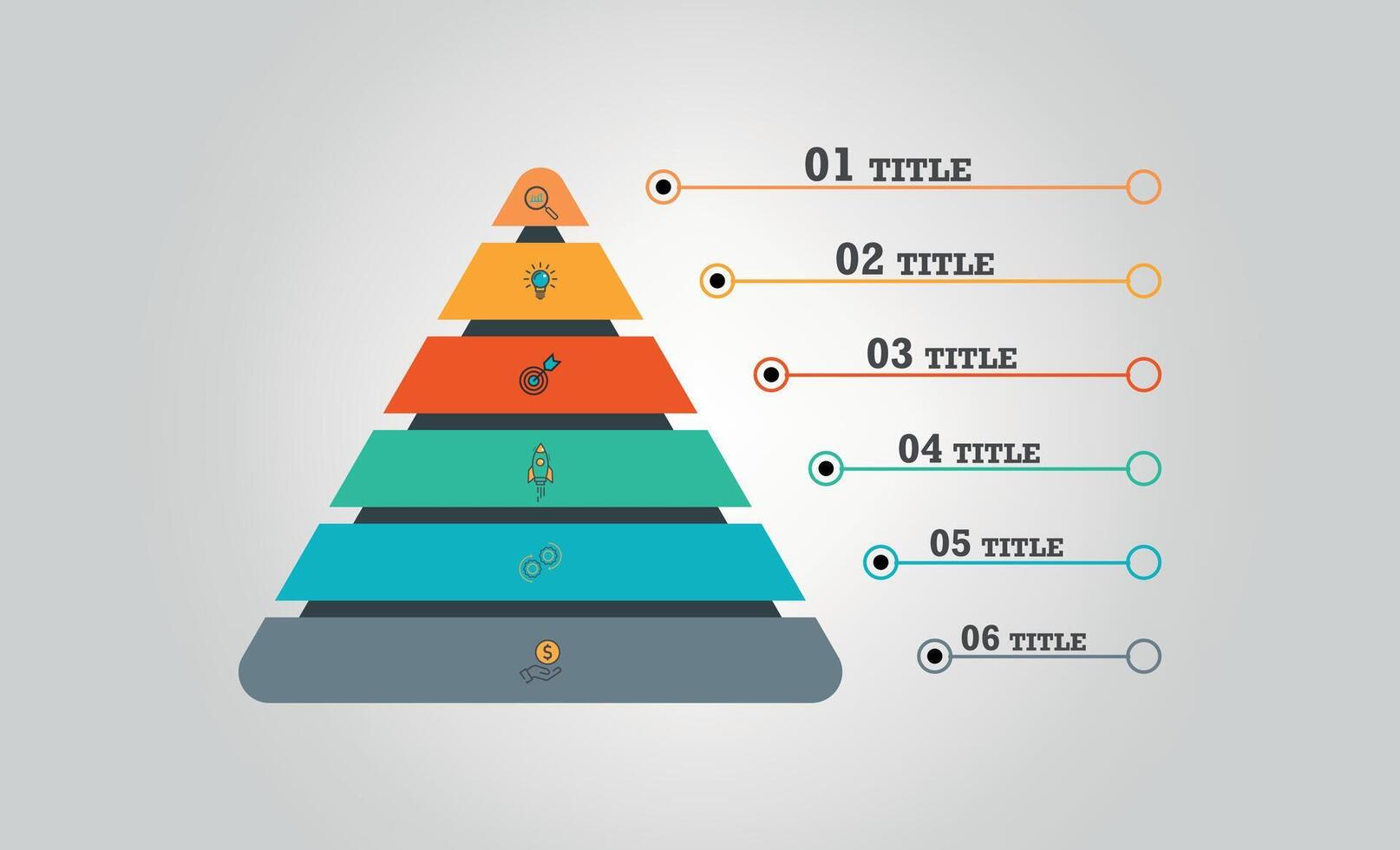 trechter diagram met 6 stappen. afzet piramide of verkoop conversie ijshoorntje. bedrijf infographic sjabloon. vector illustratie.