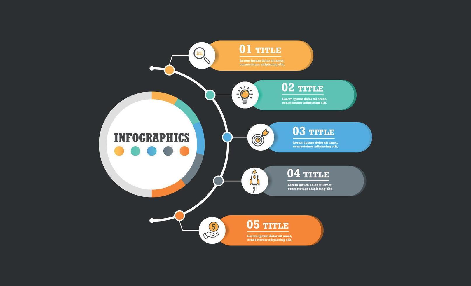 bedrijf infographics. presentatie met 5 stappen, opties. vector grafiek, diagram.