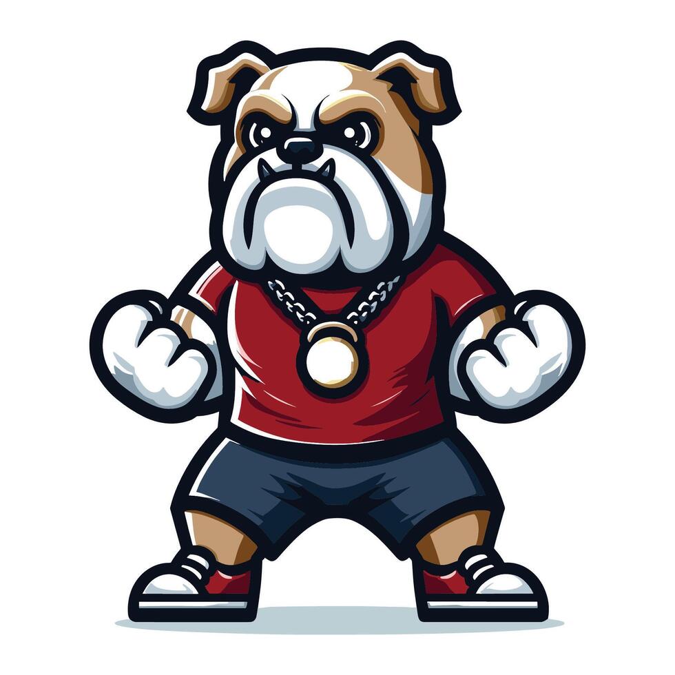 ai gegenereerd schattig tekenfilm bulldog puppy in hiphop jurk mascotte karakter ontwerp vector, logo sjabloon geïsoleerd Aan wit achtergrond vector