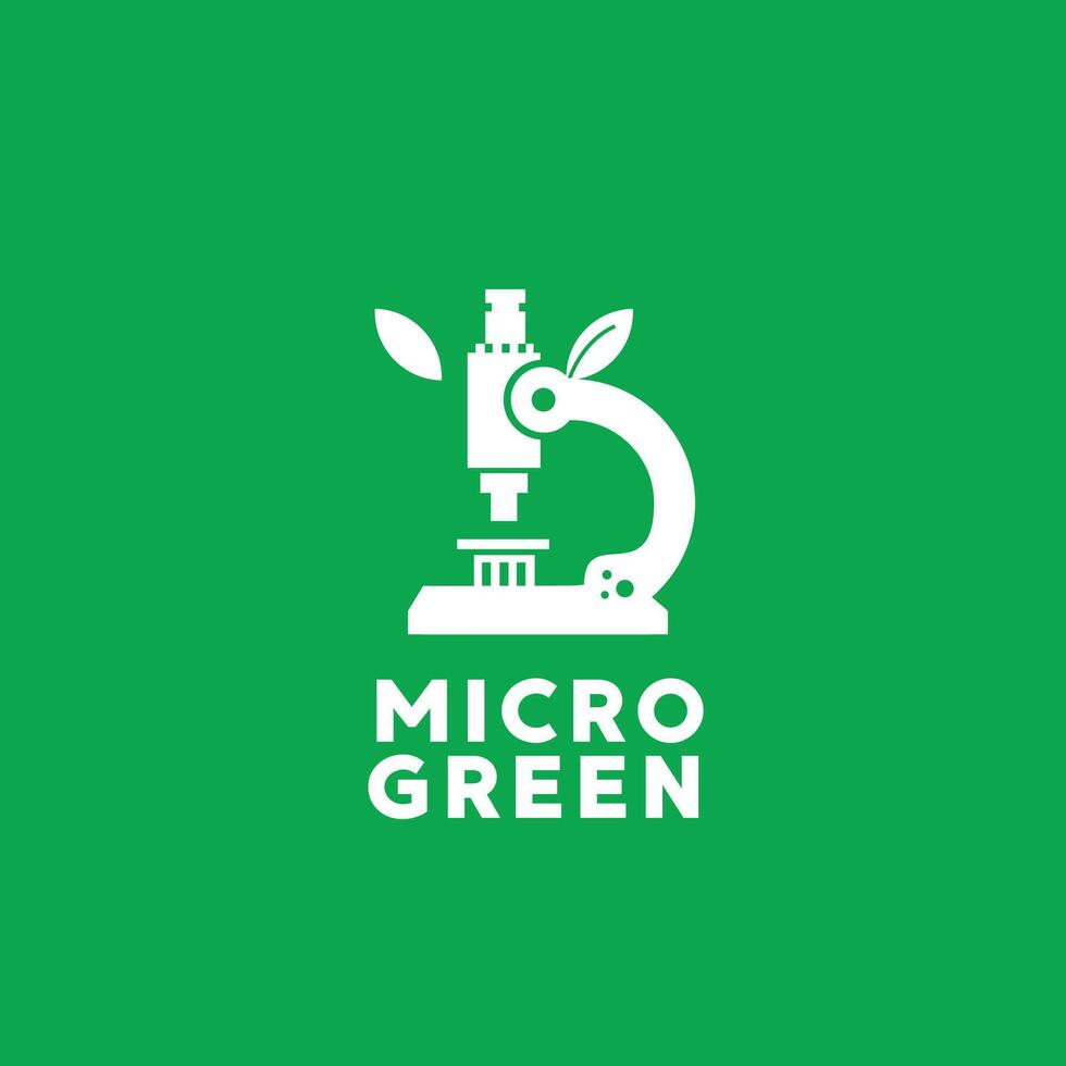 vector illustratie van microscoop logo icoon voor wetenschap en technologie met natuurlijk thema met vers groen bladeren