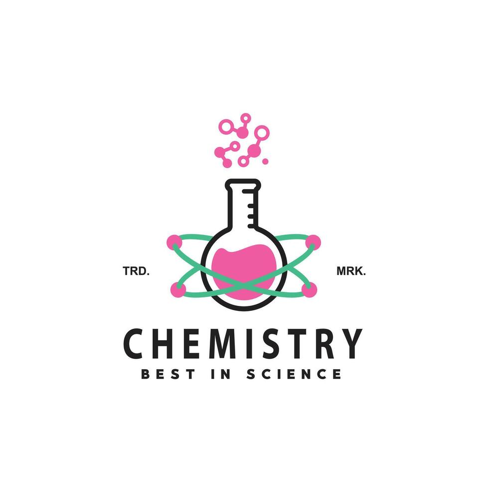 vector illustratie van chemisch buis logo icoon met roterend atomen