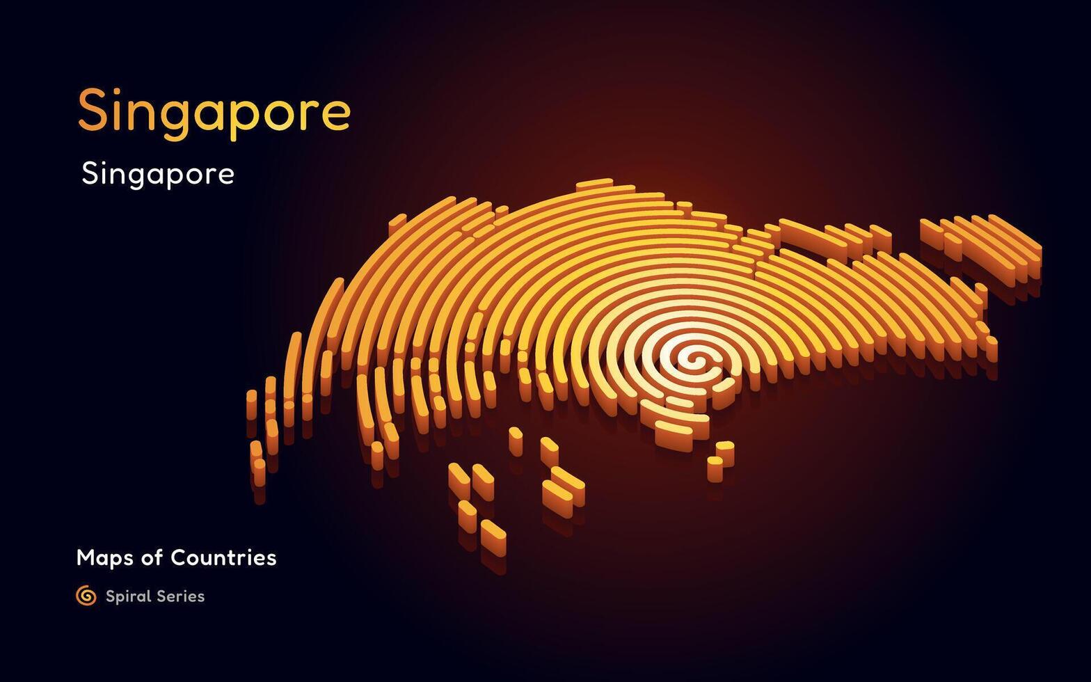 3d goud vector kaart van Singapore een cirkel spiraal patroon met een hoofdstad van Singapore stad