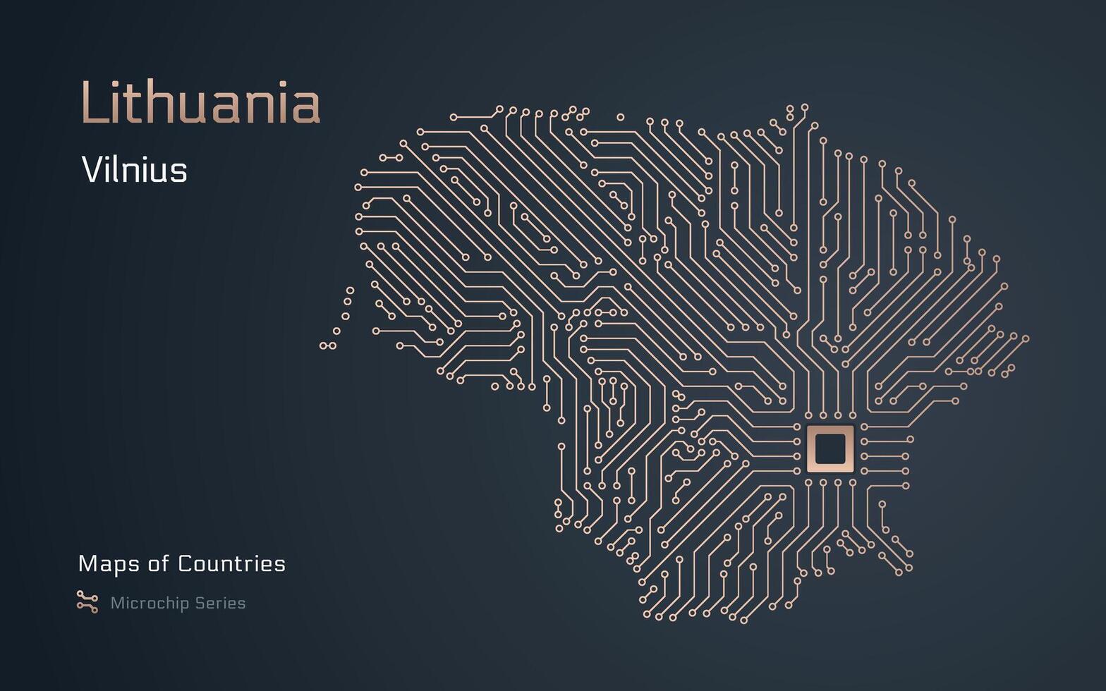 Litouwen kaart met een hoofdstad van Vilnius getoond in een microchip patroon. e-overheid. wereld landen vector kaarten. microchip serie