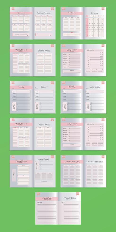 minimalistische ontwerper 2024 Pagina's met blauw achtergrond Sjablonen , wekelijks en dagen organisatoren of kantoor schema lijst. grafisch organisatie papier vector reeks