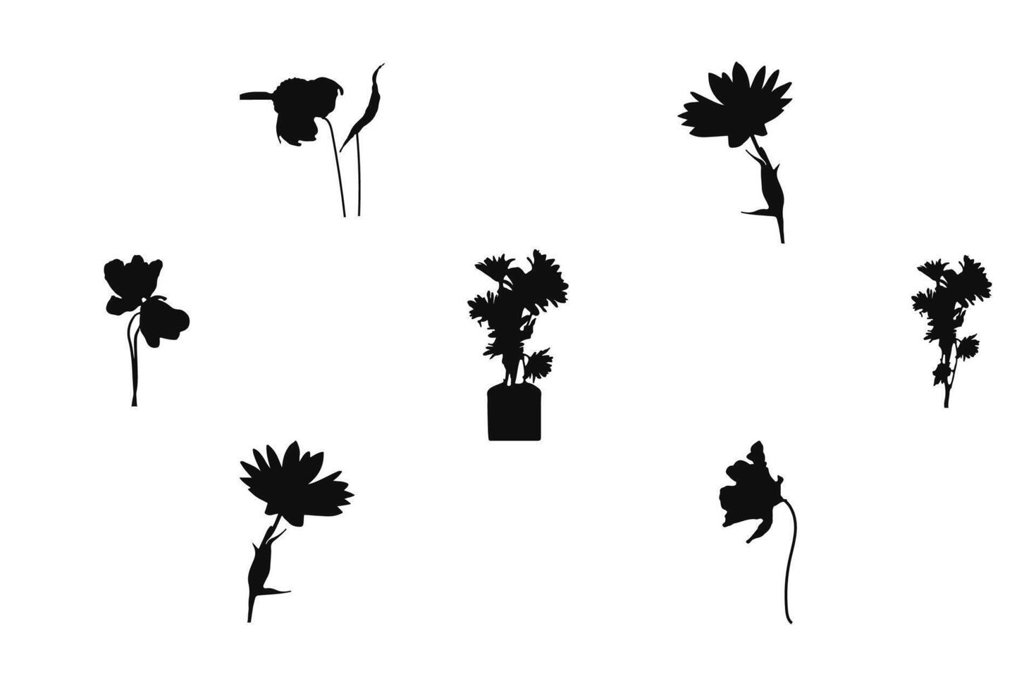 vector illustratie van bloem silhouetten. schattig tekening bloemen decoratie kader set. vector kunst, pictogrammen, zwart kleur geïsoleerd Aan wit achtergrond. logo, behang.