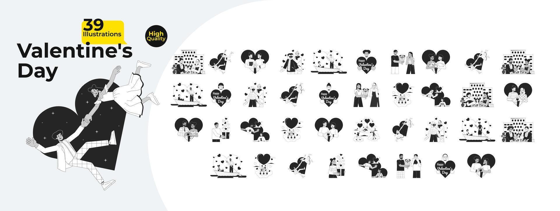 romance valentijnsdag dag monochroom illustraties concepten bundel vector