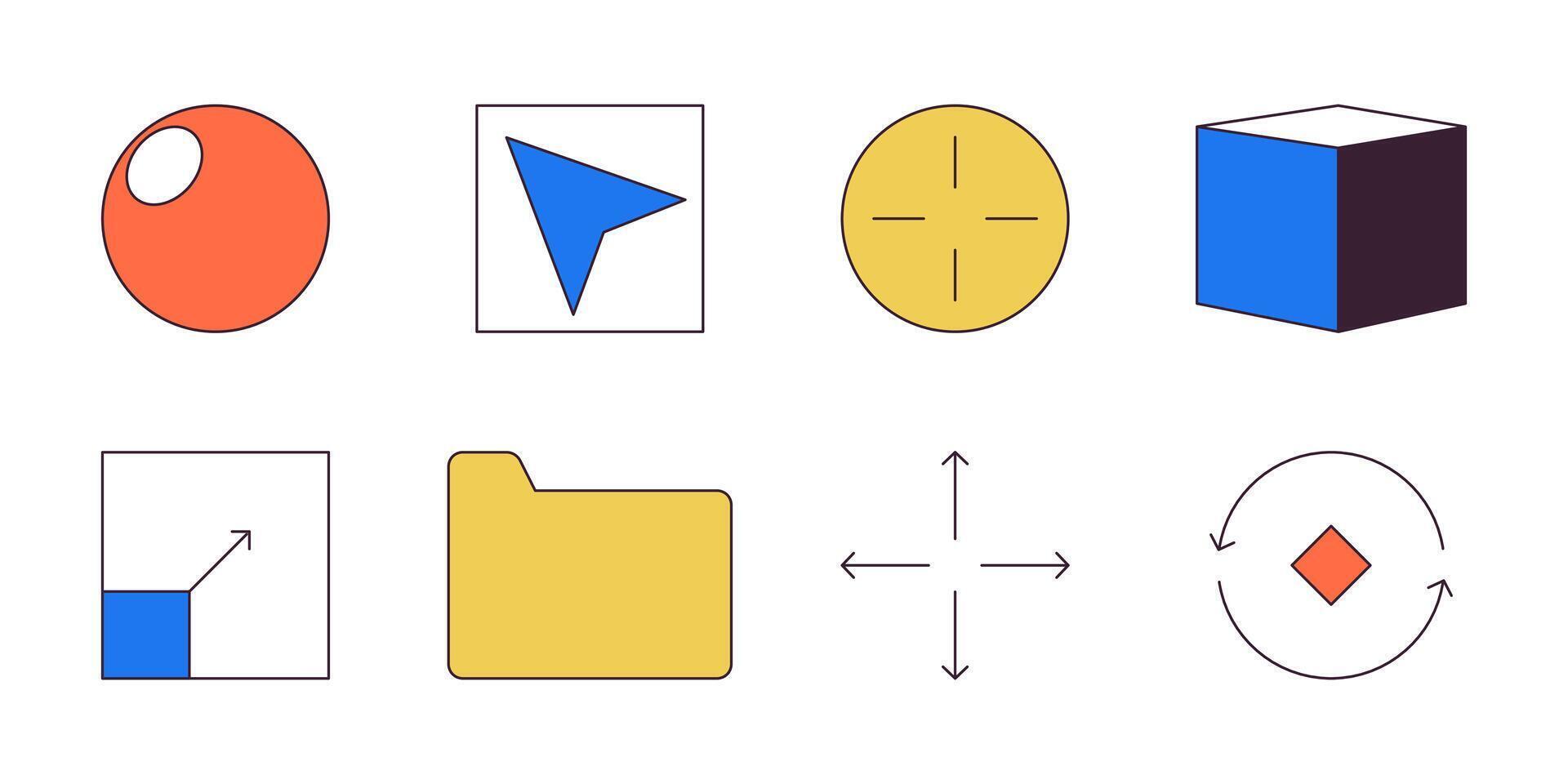 ui ontwerp ontwikkeling 2d lineair tekenfilm voorwerpen set. web bladzijde snel reagerend controle geïsoleerd lijn vector elementen wit achtergrond. computer software kleur vlak plek illustratie verzameling