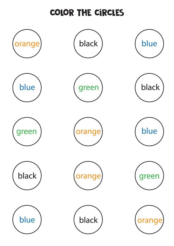 kleur de cirkels. educatief werkblad voor het leren van kleuren. vector